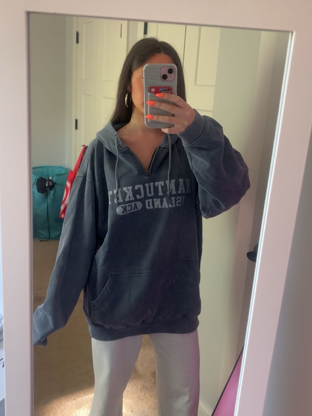 Vintage-Style Washed Navy Nantucket Pullover Hoodie Sweater